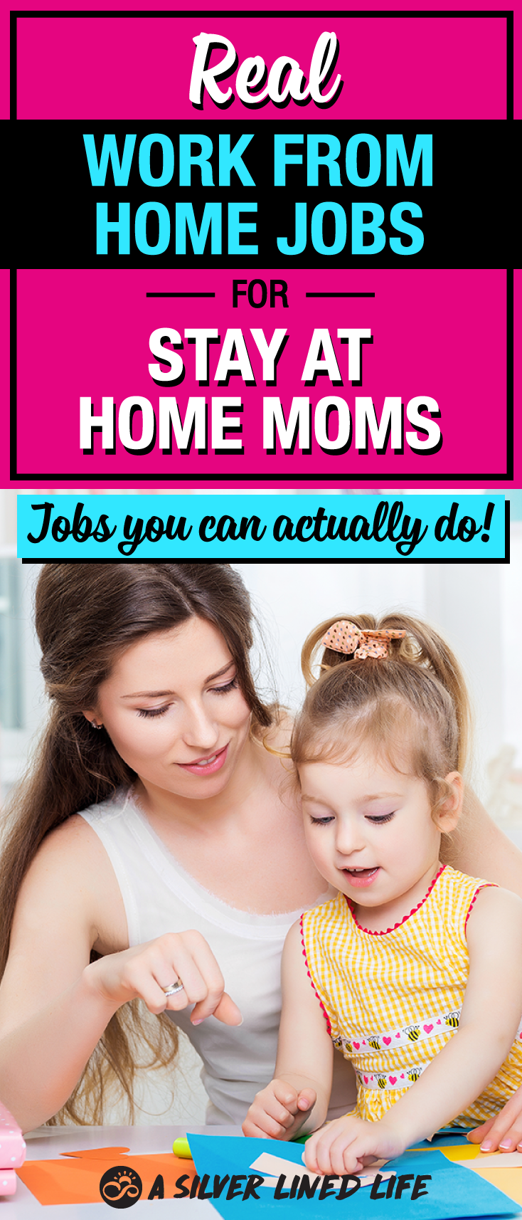 Stay at home mom jobs where you can extra money from home. The ULTIMATE list of ideas for work from home jobs for moms. These are real jobs you can actually do, make good money and stay at home with your babies. #SLL #SAHM #workfromhome